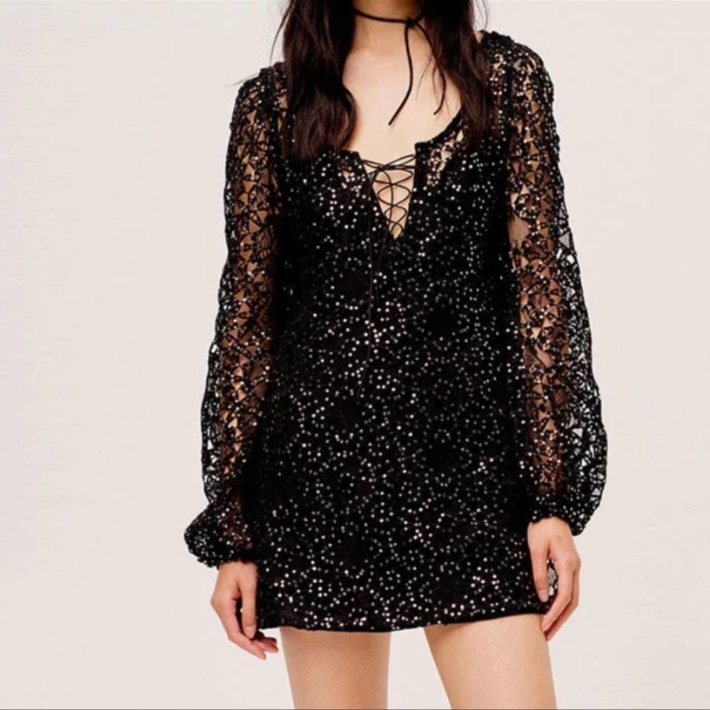 For Love & Lemons | Clara Lace Sequin Black Dress